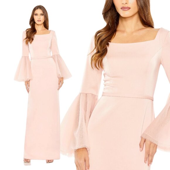 Mac Duggal 11233 Size 2 Light Pink Flounce Sleeve Square Neck Column Gown Dress - Picture 1 of 4
